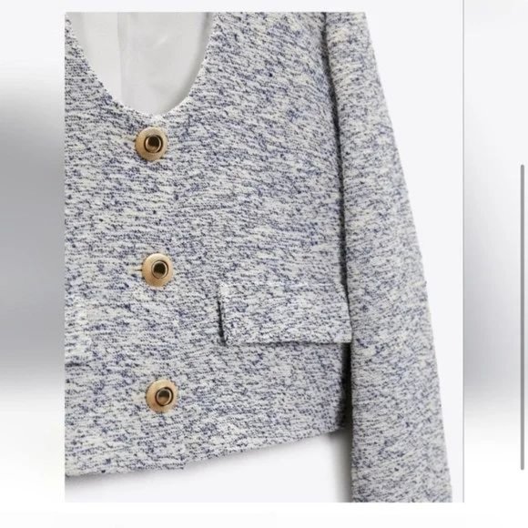ZARA TEXTURED TWEED BLAZER GOLD BUTTON - Picture 3 of 5